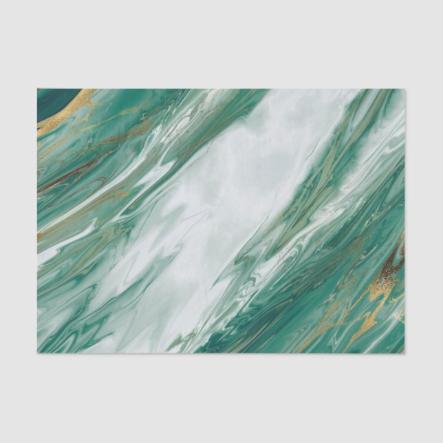 Emerald Jade Green Gold Accented Painted Marble Tissue Paper (Front)