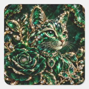 Emerald Jewel Cat Poster Square Sticker