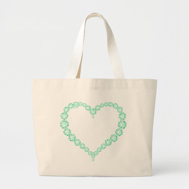 Emerald Jewel Heart Large Tote Bag (Front)