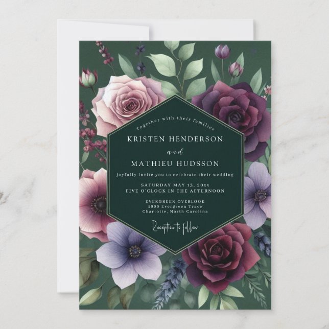 Emerald Jewel-Tone Flora Wedding Invitation (Front)