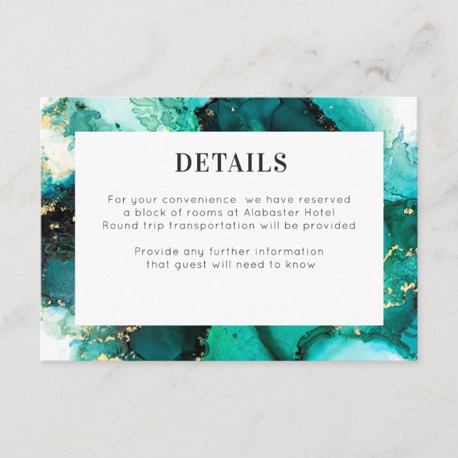 Emerald Jewel Tone Wedding Details Card (Front)