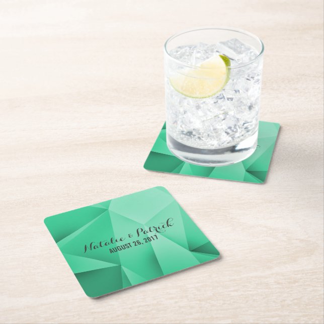 Emerald Jewel Tones Wedding Paper Coasters (Insitu)