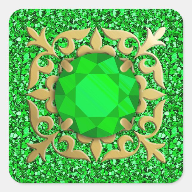 Emerald jewel with druzy background square sticker (Front)