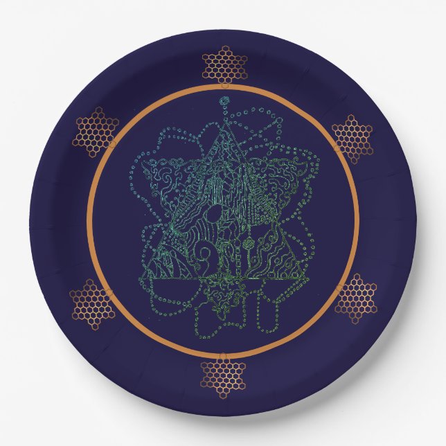 Emerald Jewish Star Paper Plates  (Front)