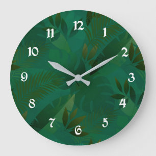 Emerald Jungle Exotic Mystic Tropical Leaves Large Clock