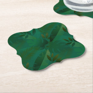 Emerald Jungle Exotic Mystic Tropical Leaves Paper Coaster