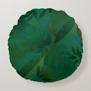 Emerald Jungle Exotic Mystic Tropical Leaves Round Cushion