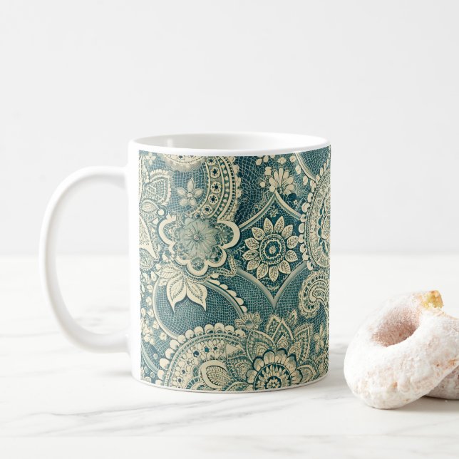 Emerald Lace Medallion Coffee Mug (With Donut)