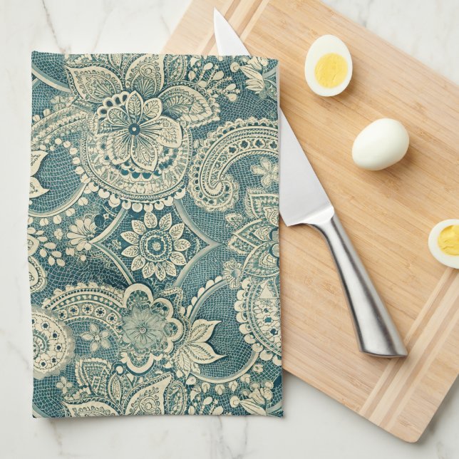 Emerald Lace Medallion Tea Towel (Quarter Fold)