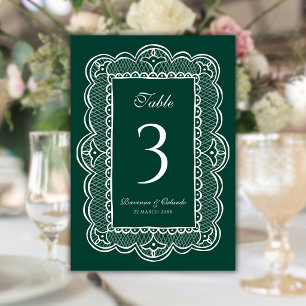 Emerald & Lace Old Money Romantic Classy Wedding Table Number