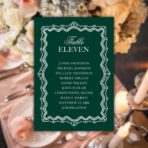 Emerald Lace Old Money Wedding Seating Chart Table Number