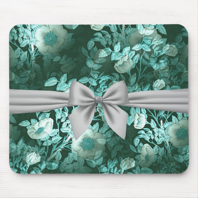 Emerald Lace White Bow Mouse Pad (Front)