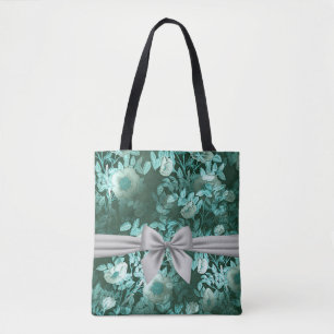 Emerald Lace White Bow Tote Bag