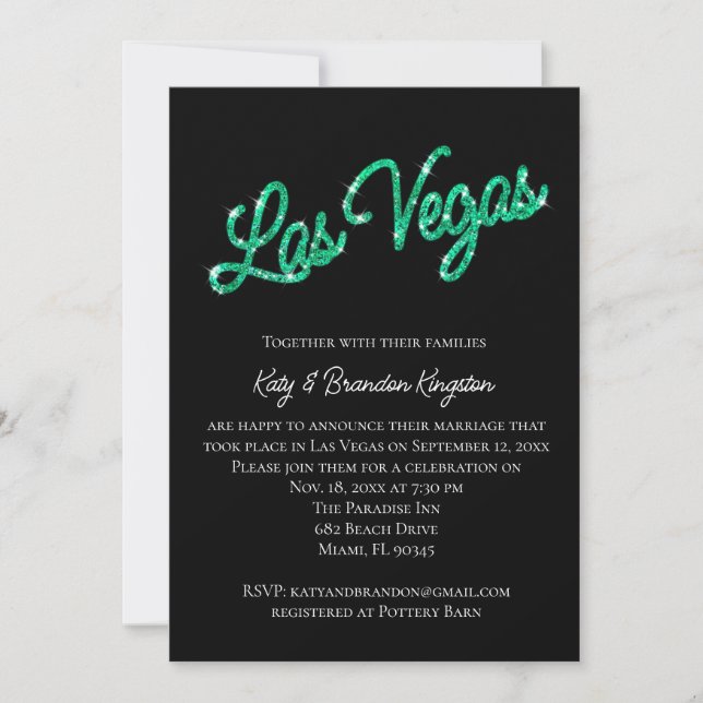 Emerald Las Vegas Sparkles Post Wedding Invitation (Front)