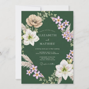 Emerald Lavender Lily Wedding Invitation