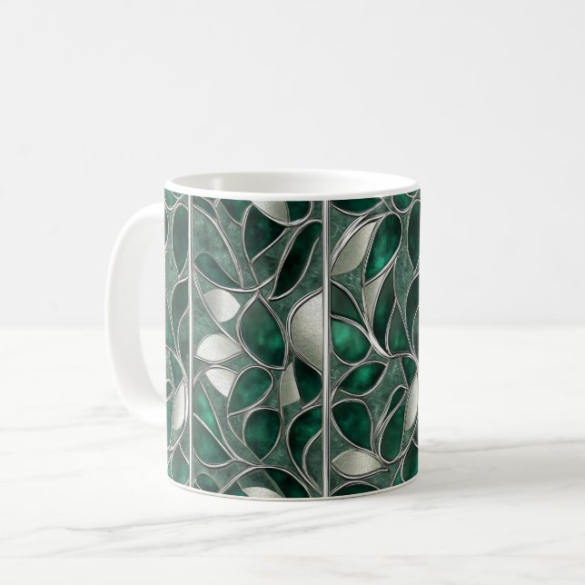 Emerald Leaves Pattern Coffee Mug (Front Left)