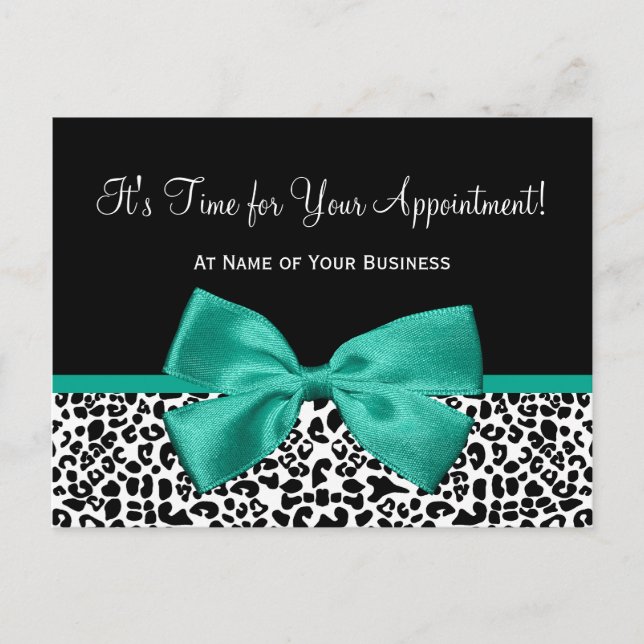 Emerald Leopard Print Salon Appointment Reminder Postcard (Front)