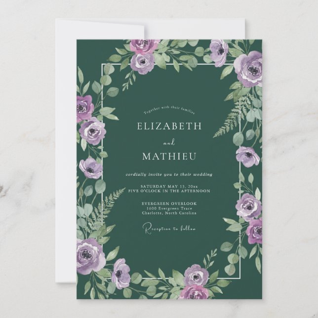 Emerald Lilac Foliage Eucalyptus Wedding Invitation (Front)
