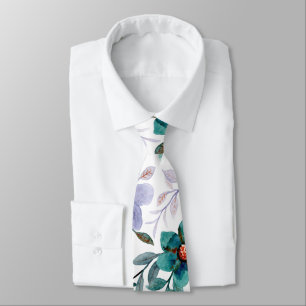 Emerald Lilac Watercolor Floral Pattern Tie