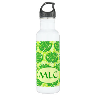 Emerald Lime Green Art Nouveau Damask Monogram 710 Ml Water Bottle