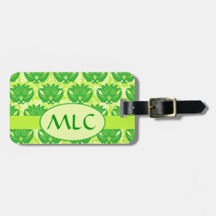 Emerald Lime Green Art Nouveau Damask Monogram Luggage Tag