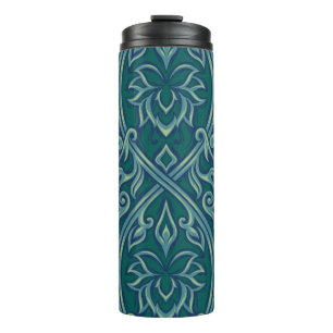 Emerald Lotus Tapestry Pattern - The White Lotus Thermal Tumbler