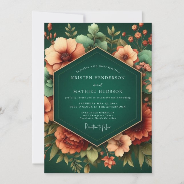 Emerald Luminous Autumnal Wedding Invitation (Front)