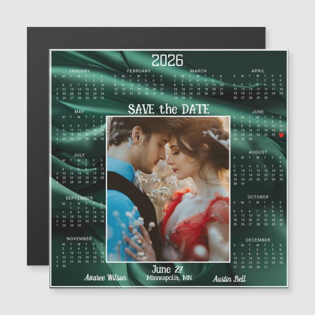 Emerald Luxury Satin Save the Date Engaged Couple (Front/Back)