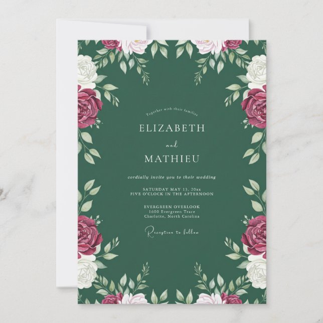 Emerald Magenta Vine Wedding Invitation (Front)