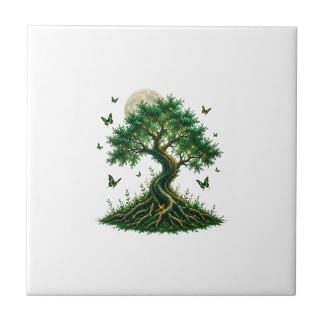 emerald magic tree latte mug ceramic tile (Front)