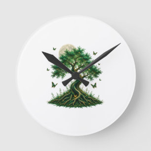 emerald magic tree latte mug round clock