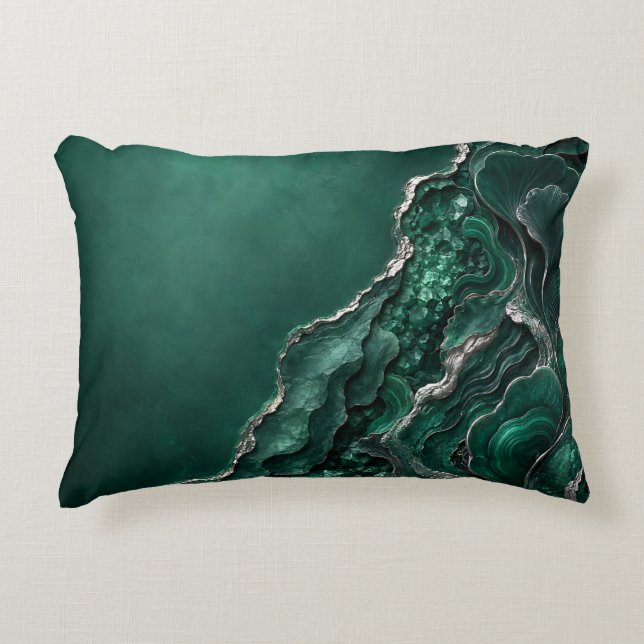 Emerald Malachite Geode Abstract Art | Luxury Gift Decorative Cushion (Front)