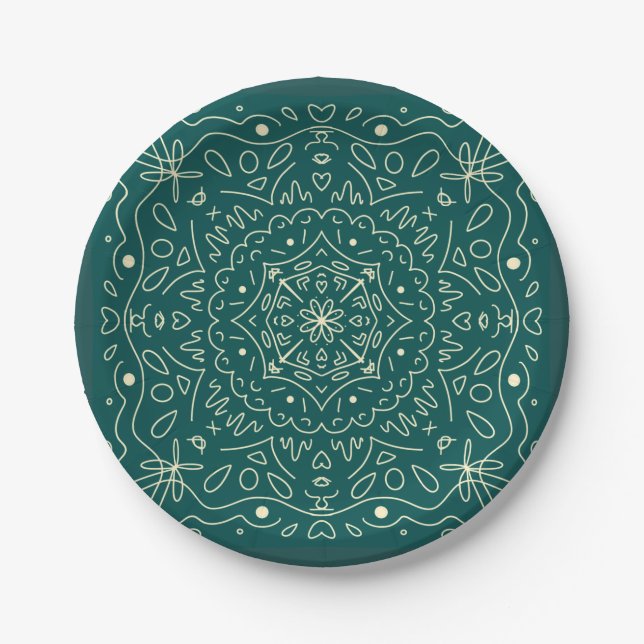 Emerald Mandala Paper Plates (Front)