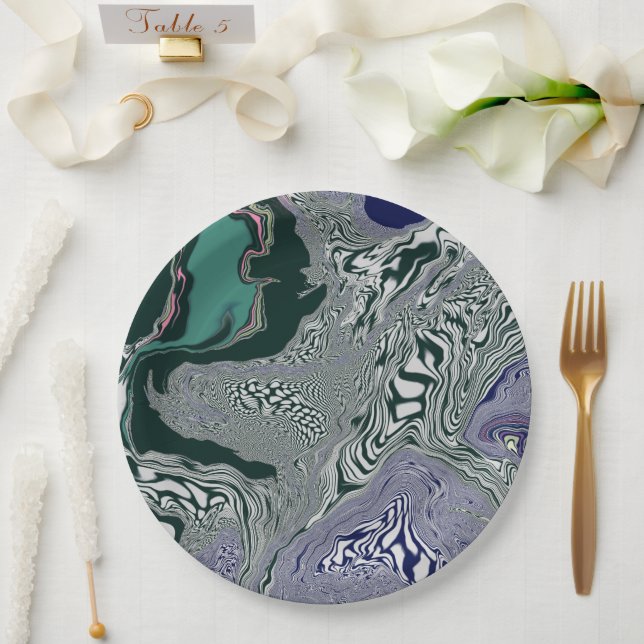 "Emerald Marble Flow"  Paper Plate (Wedding)