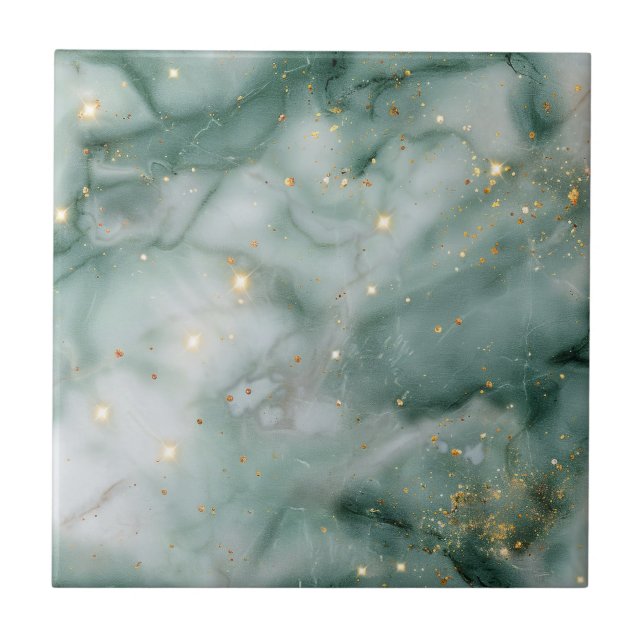 Emerald Marble Galaxy Ceramic Tile (Front)
