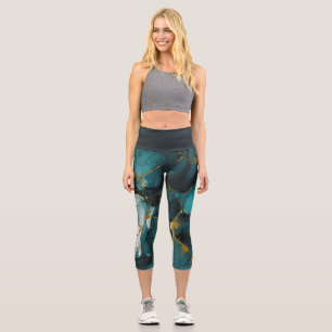 Emerald Marble with Golden Veins Capri Leggings