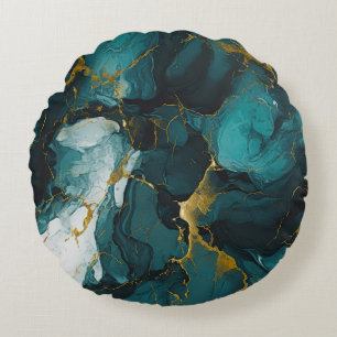Emerald Marble with Golden Veins Round Cushion