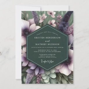 Emerald Mauve Artful Flora Wedding Invitation