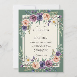 Emerald Mauve Blossom Wedding Invitation