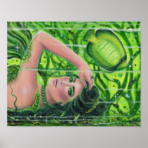 Emerald mermaid art by Renee L. Lavoie Poster