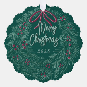 Emerald Merry Christmas Photo Wreath  Tree Decoration Card