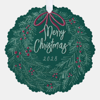 Emerald Merry Christmas Photo Wreath Tree Decoration Card