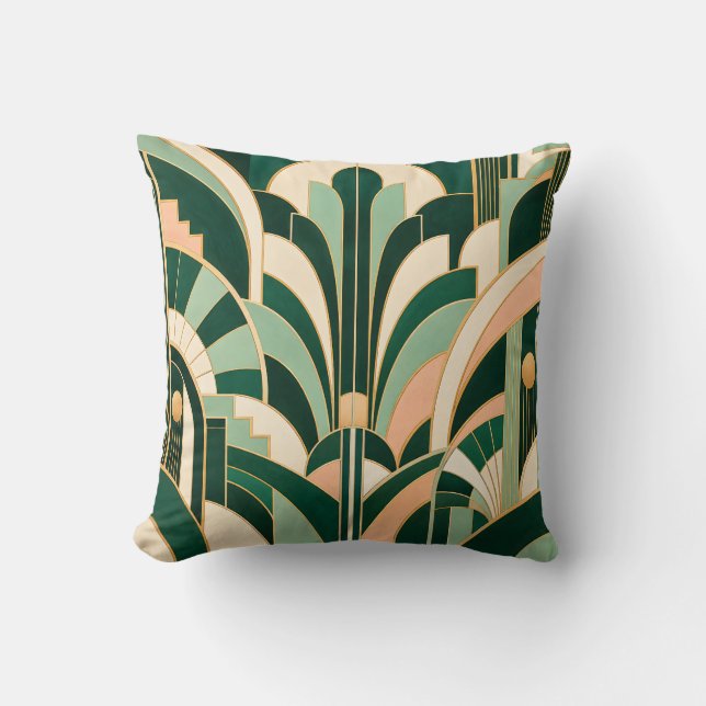 Emerald Mint Art Deco Geometry Cushion (Front)