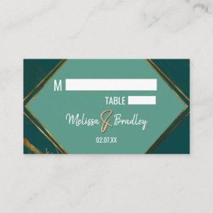 Emerald Mint Green Gold Geometric Marble Place Card