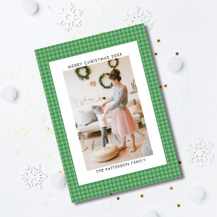 Emerald Mint Green Houndstooth Photo Christmas Holiday Card