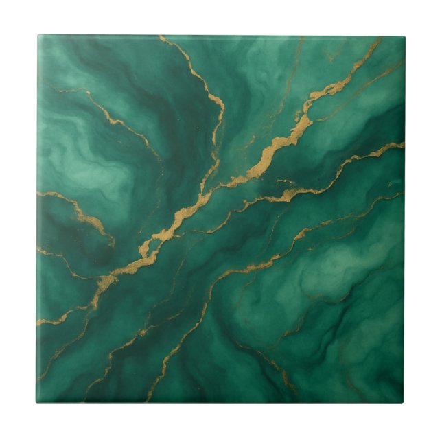 Emerald Mist and Gold Vein Marble Effect Ceramic Tile (Front)