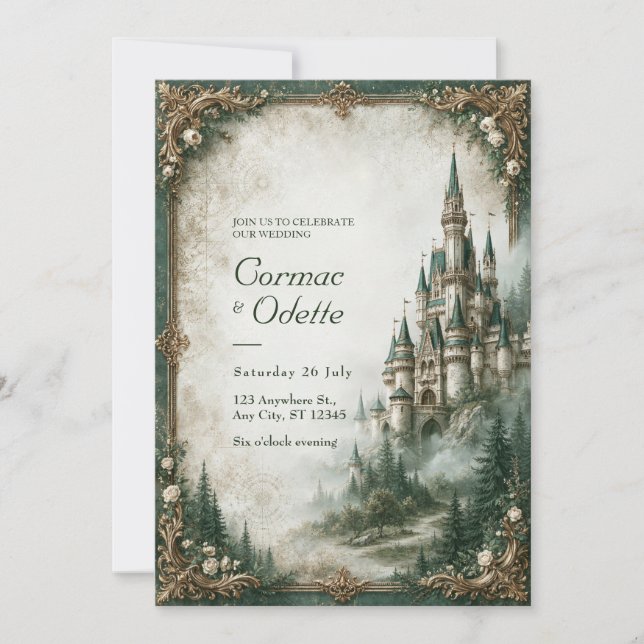 Emerald Mist Castle Wedding Invitation (Front)