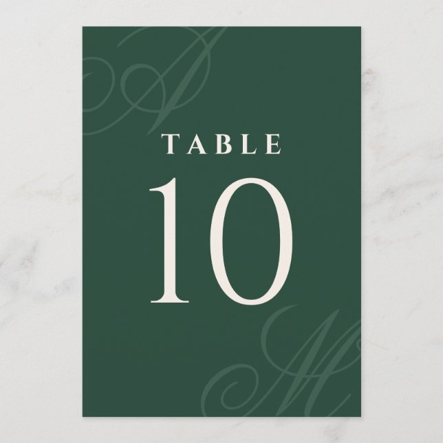 Emerald Modern Edge Elegant Monogram Table Numbers (Front)