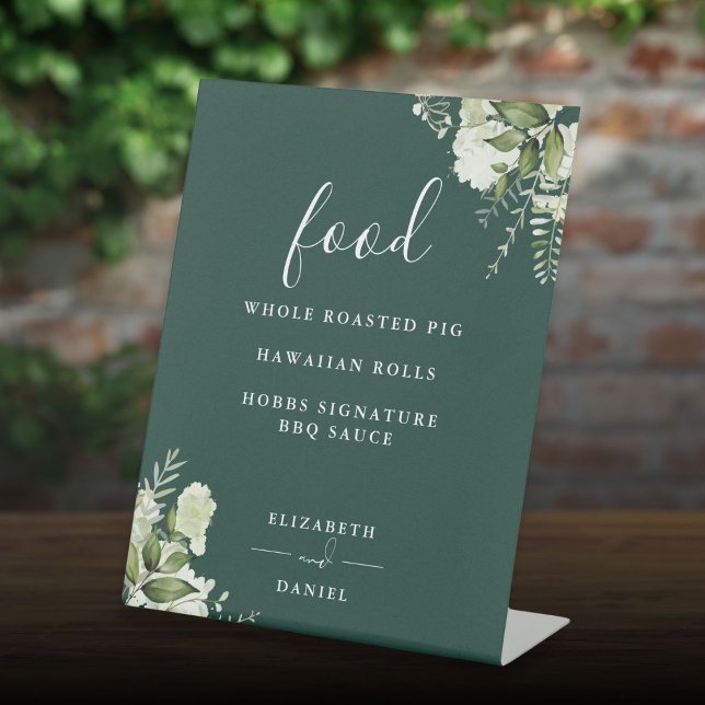 Emerald Modern Floral Greenery Food Menu Pedestal Sign (Emerald Modern Floral Greenery Food Menu Pedestal Sign)