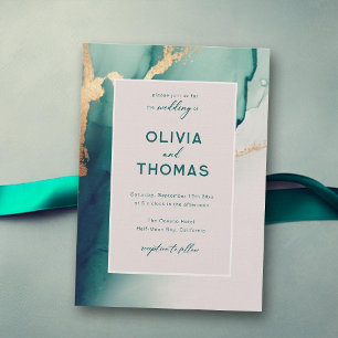 Emerald Modern Frame Elegant Simple Beach Wedding Invitation